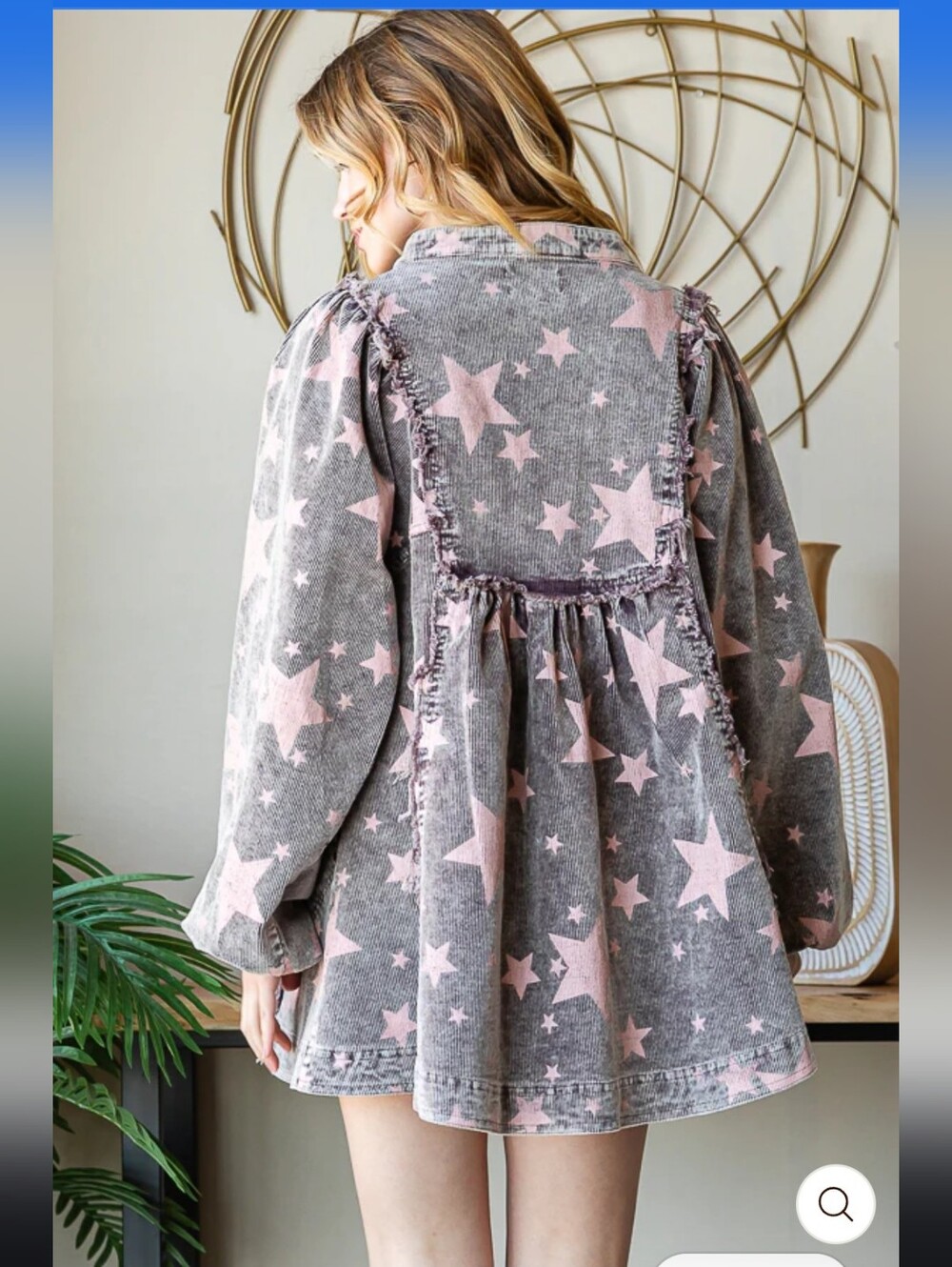 #294. Oli&Hali Wash Star Printed Peplum Corduroy Babydoll Top - Picture 5 of 8